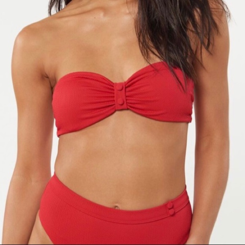Red Carter Red Bandeau Shirred Bikini Swim Top